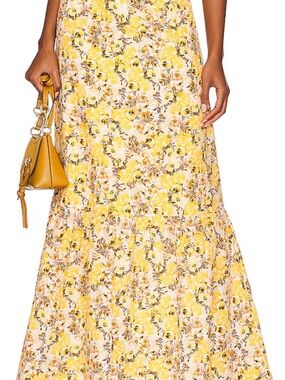 Something Navy Yellow Floral Tiered Maxi Skirt